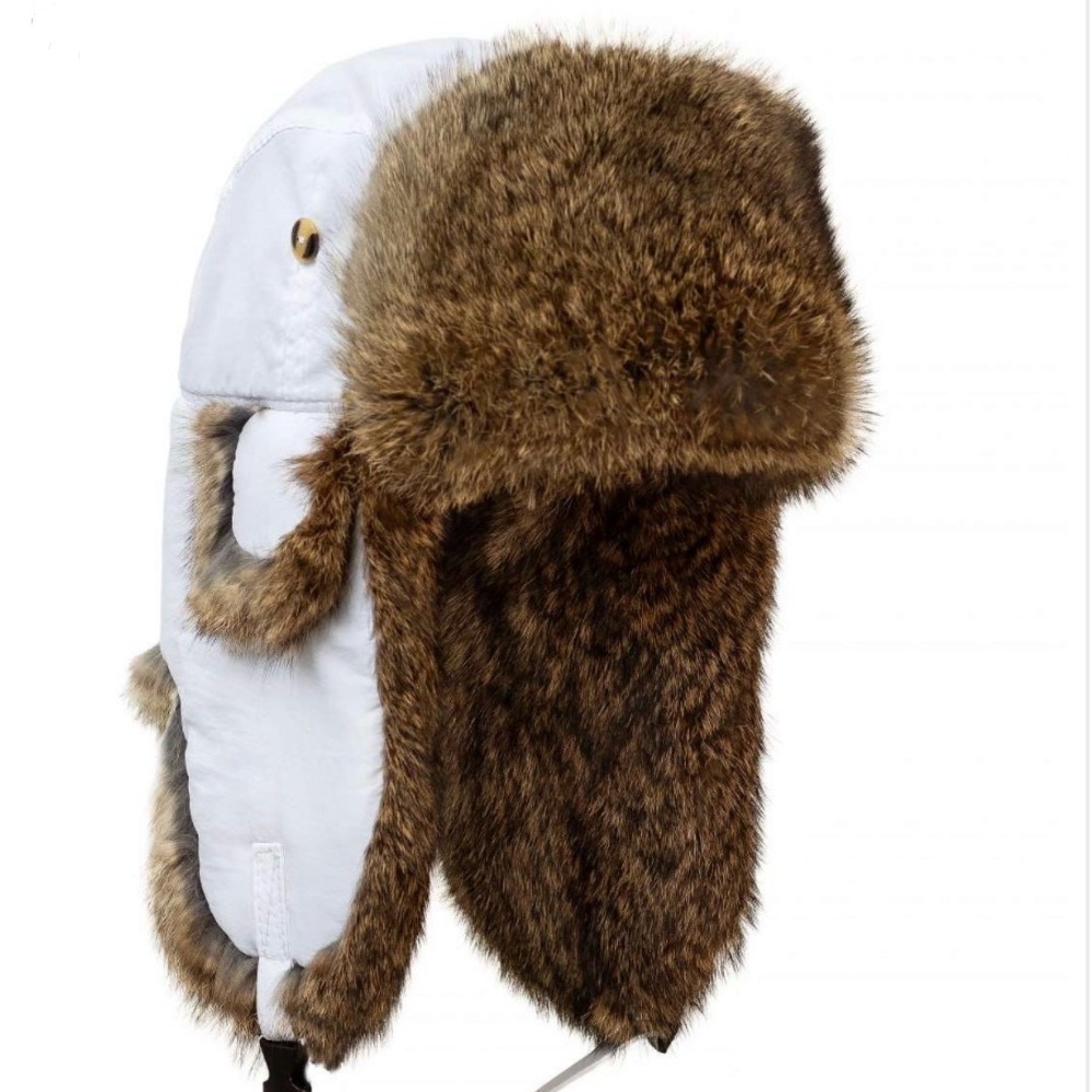 White and Brown Real Rabbit Fur Bomber Hat